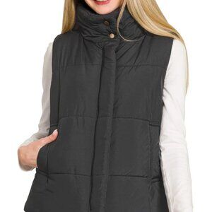 Zenana High Neck Zip-Up Vest Coat